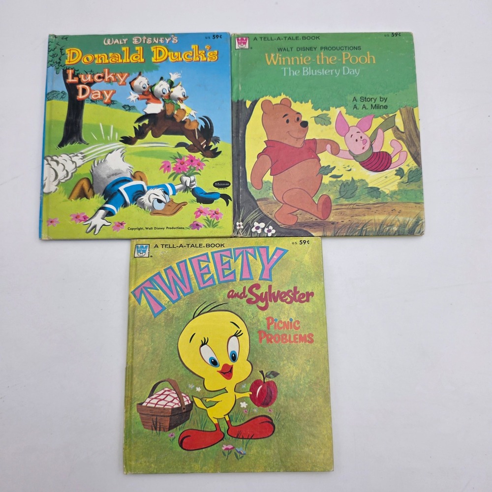 Vintage Whitman Tell-A-Tale Books Lot Winnie the Pooh Donald Duck Tweety 1970s